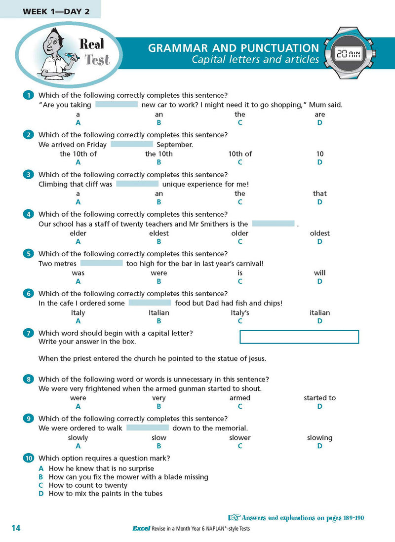 Sample inside page from the Excel Revise in a Month Year 6 NAPLAN-style Tests book, taken from the publisher product gallery