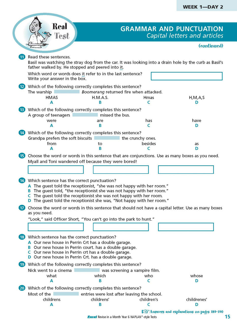 Sample inside page from the Excel Revise in a Month Year 6 NAPLAN-style Tests book, taken from the publisher product gallery