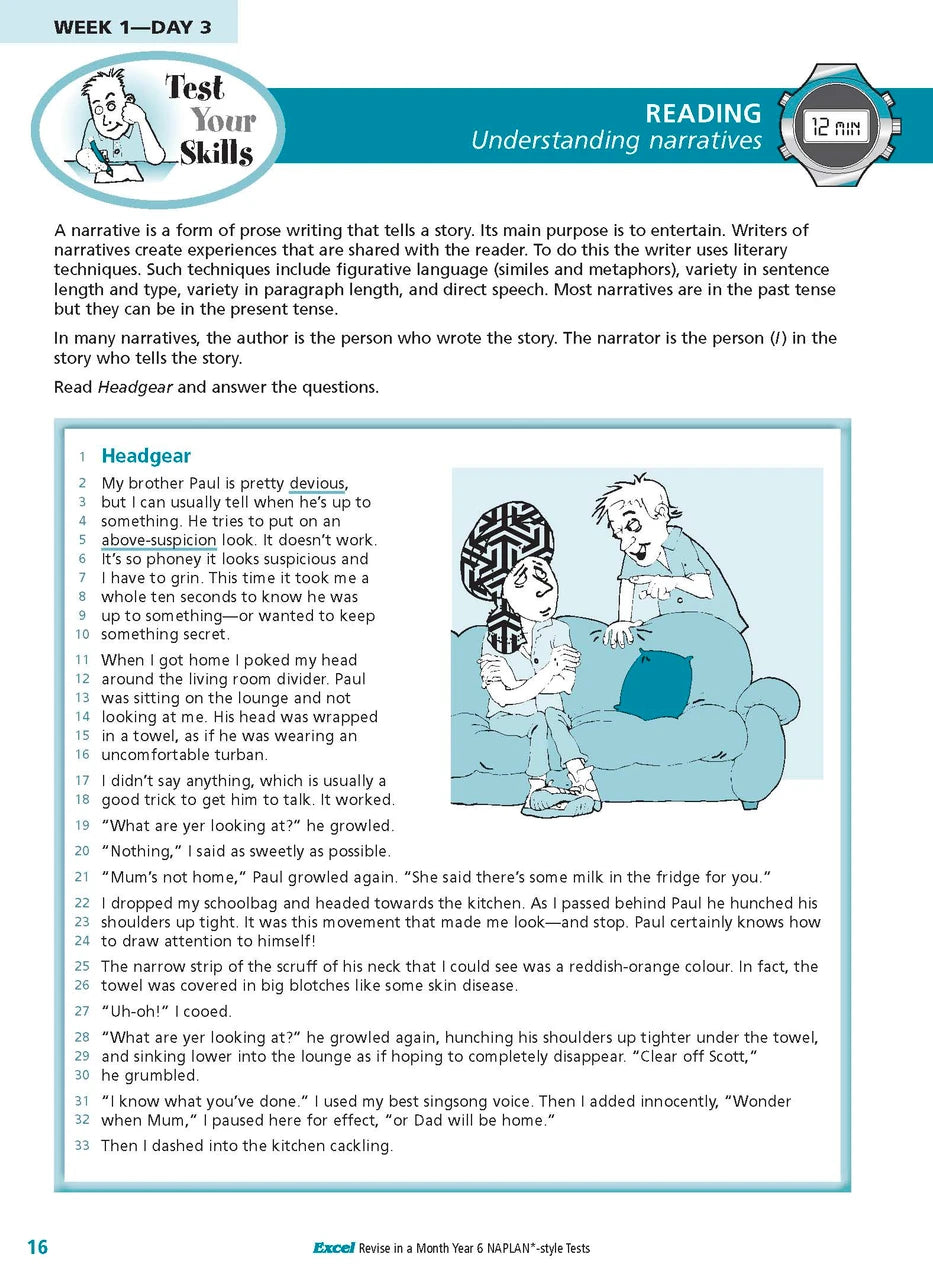 Sample inside page from the Excel Revise in a Month Year 6 NAPLAN-style Tests book, taken from the publisher product gallery