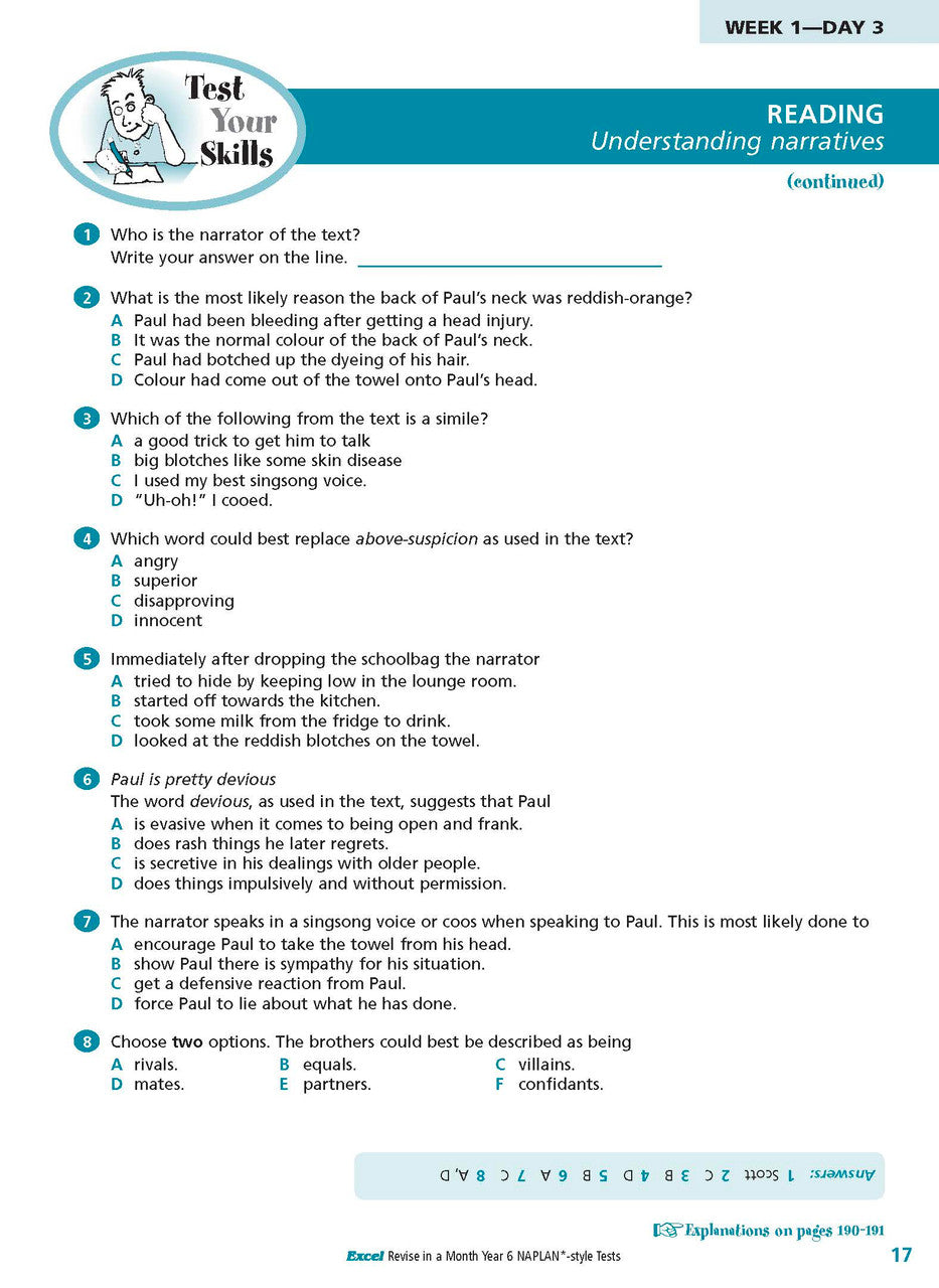 Sample inside page from the Excel Revise in a Month Year 6 NAPLAN-style Tests book, taken from the publisher product gallery
