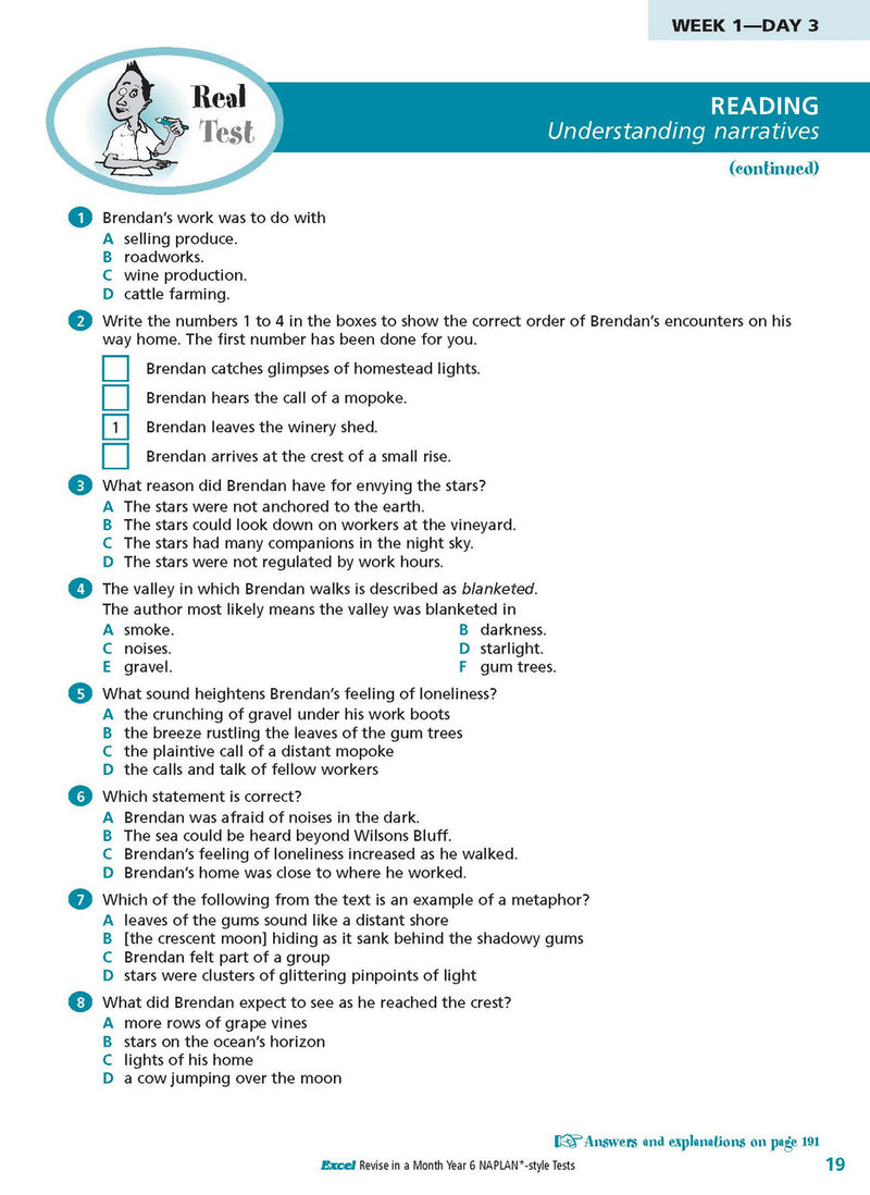 Sample inside page from the Excel Revise in a Month Year 6 NAPLAN-style Tests book, taken from the publisher product gallery