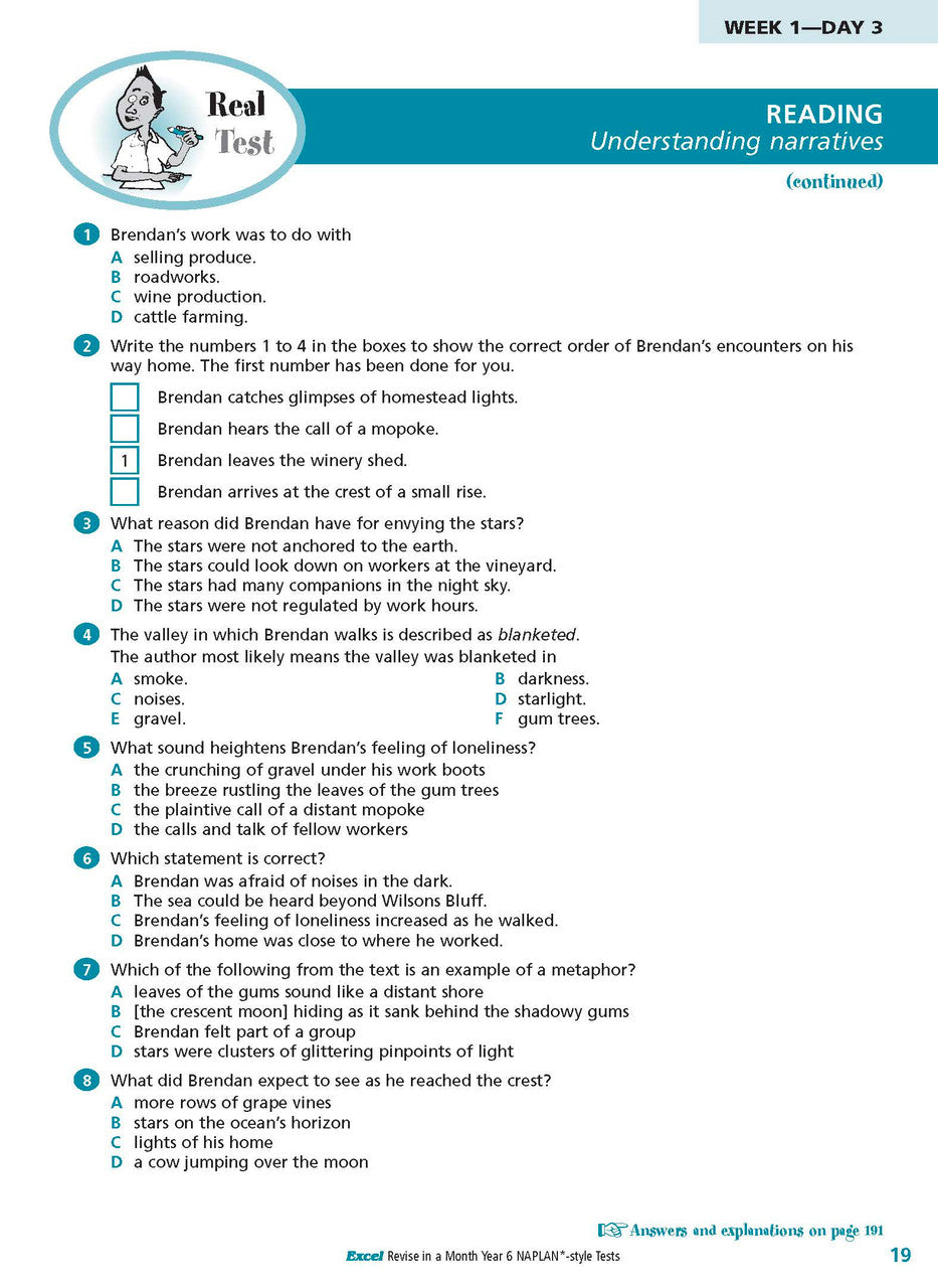 Sample inside page from the Excel Revise in a Month Year 6 NAPLAN-style Tests book, taken from the publisher product gallery