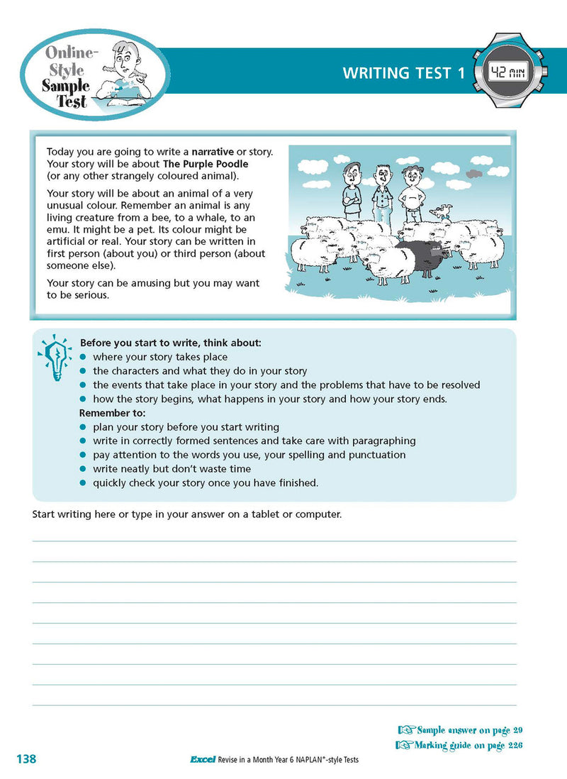 Sample inside page from the Excel Revise in a Month Year 6 NAPLAN-style Tests book, taken from the publisher product gallery