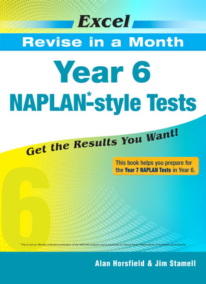 Front cover of the Excel Revise in a Month Year 6 NAPLAN-style Tests book, the main product image from the publisher gallery