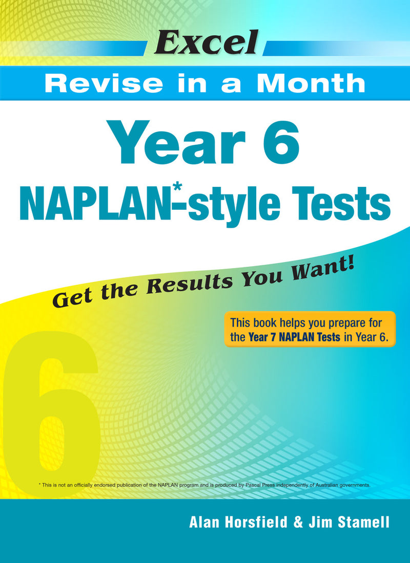 Front cover of the Excel Revise in a Month Year 6 NAPLAN-style Tests book, the main product image from the publisher gallery