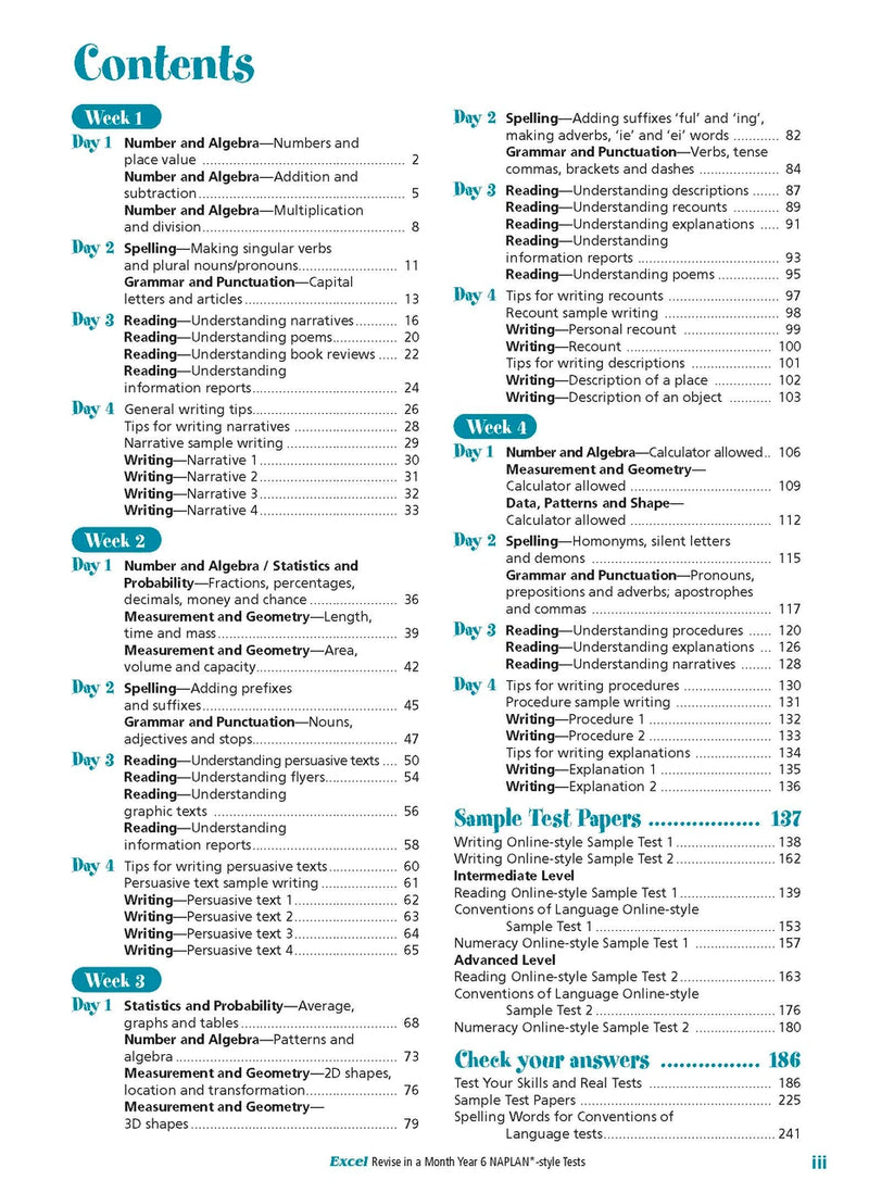 Sample inside page from the Excel Revise in a Month Year 6 NAPLAN-style Tests book, taken from the publisher product gallery