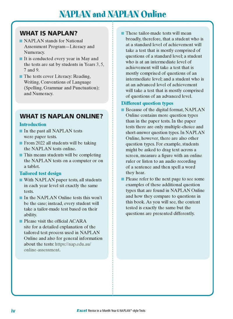 Sample inside page from the Excel Revise in a Month Year 6 NAPLAN-style Tests book, taken from the publisher product gallery
