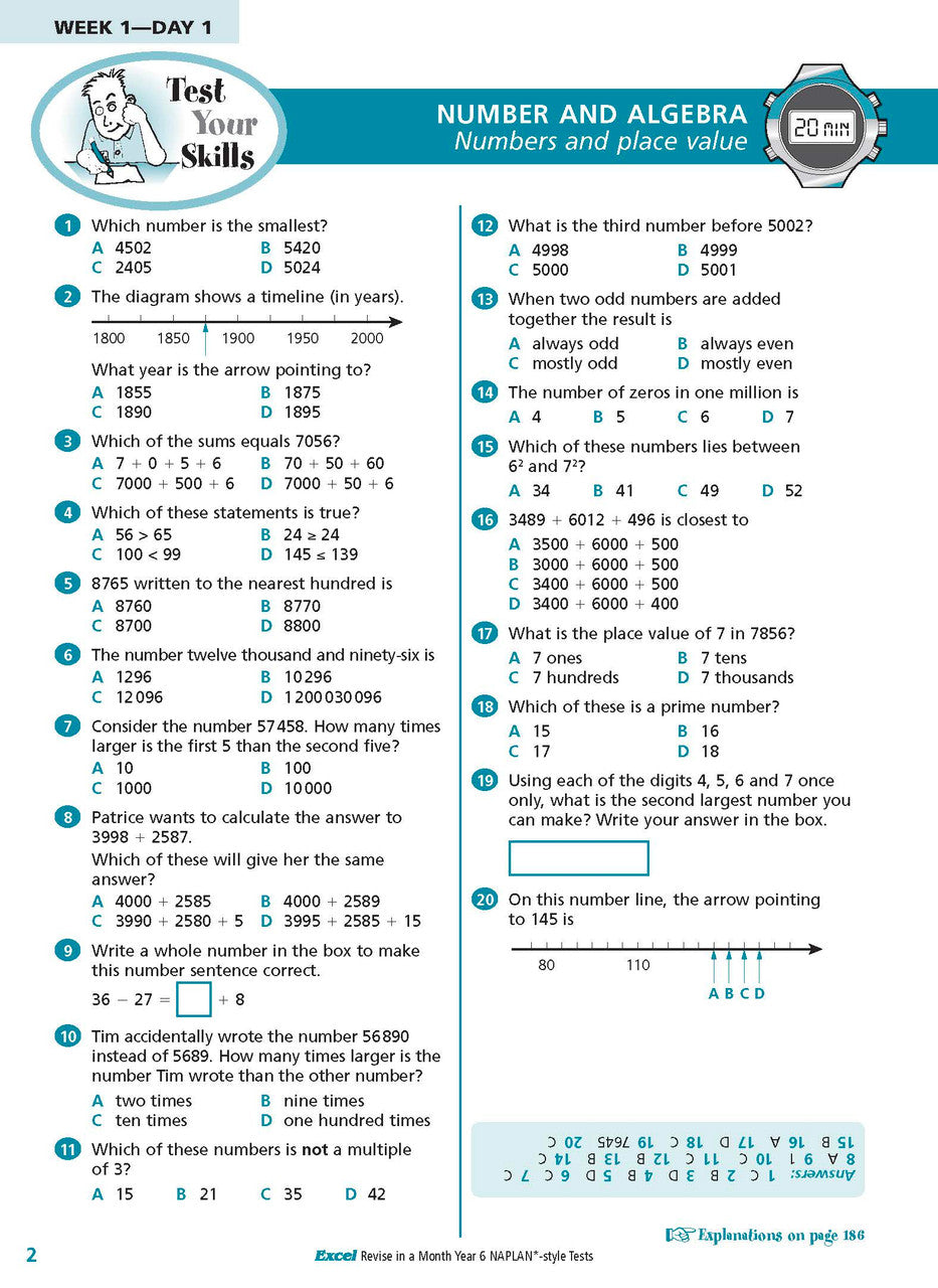 Sample inside page from the Excel Revise in a Month Year 6 NAPLAN-style Tests book, taken from the publisher product gallery