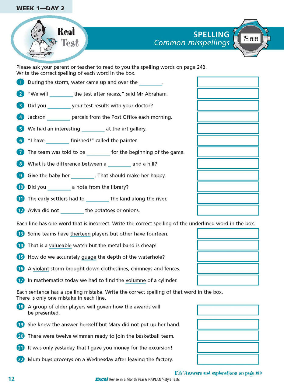 Sample inside page from the Excel Revise in a Month Year 6 NAPLAN-style Tests book, taken from the publisher product gallery