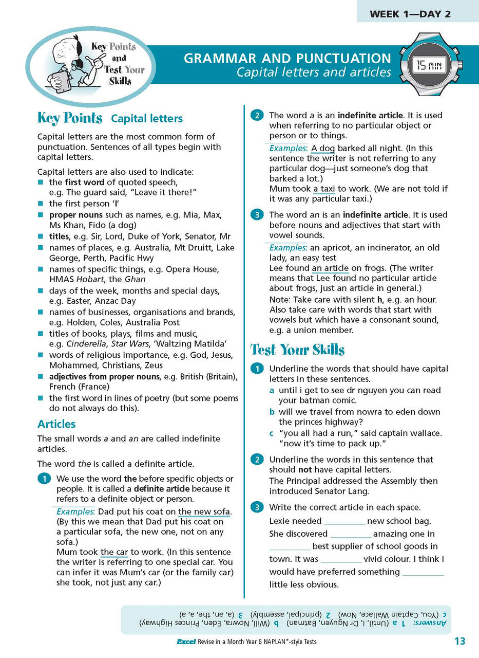 Sample inside page from the Excel Revise in a Month Year 6 NAPLAN-style Tests book, taken from the publisher product gallery