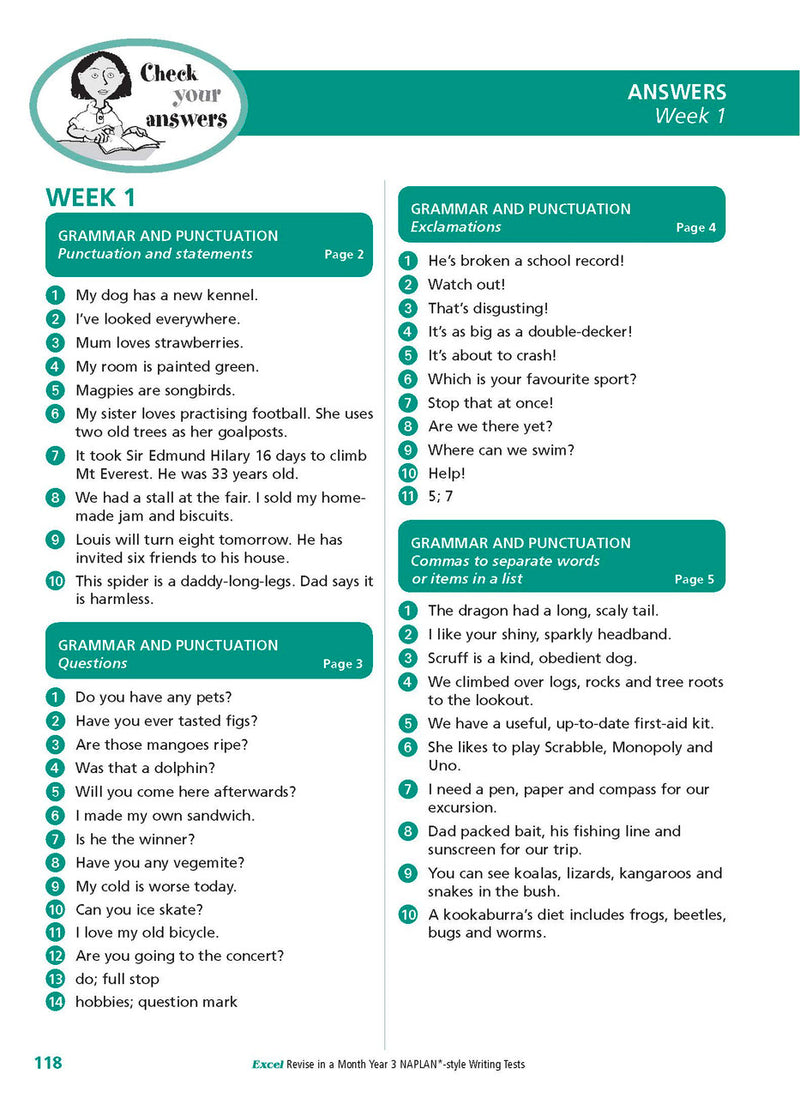Sample inside page from the Excel Revise in a Month Year 3 NAPLAN-style Writing Tests book, taken from the publisher product gallery