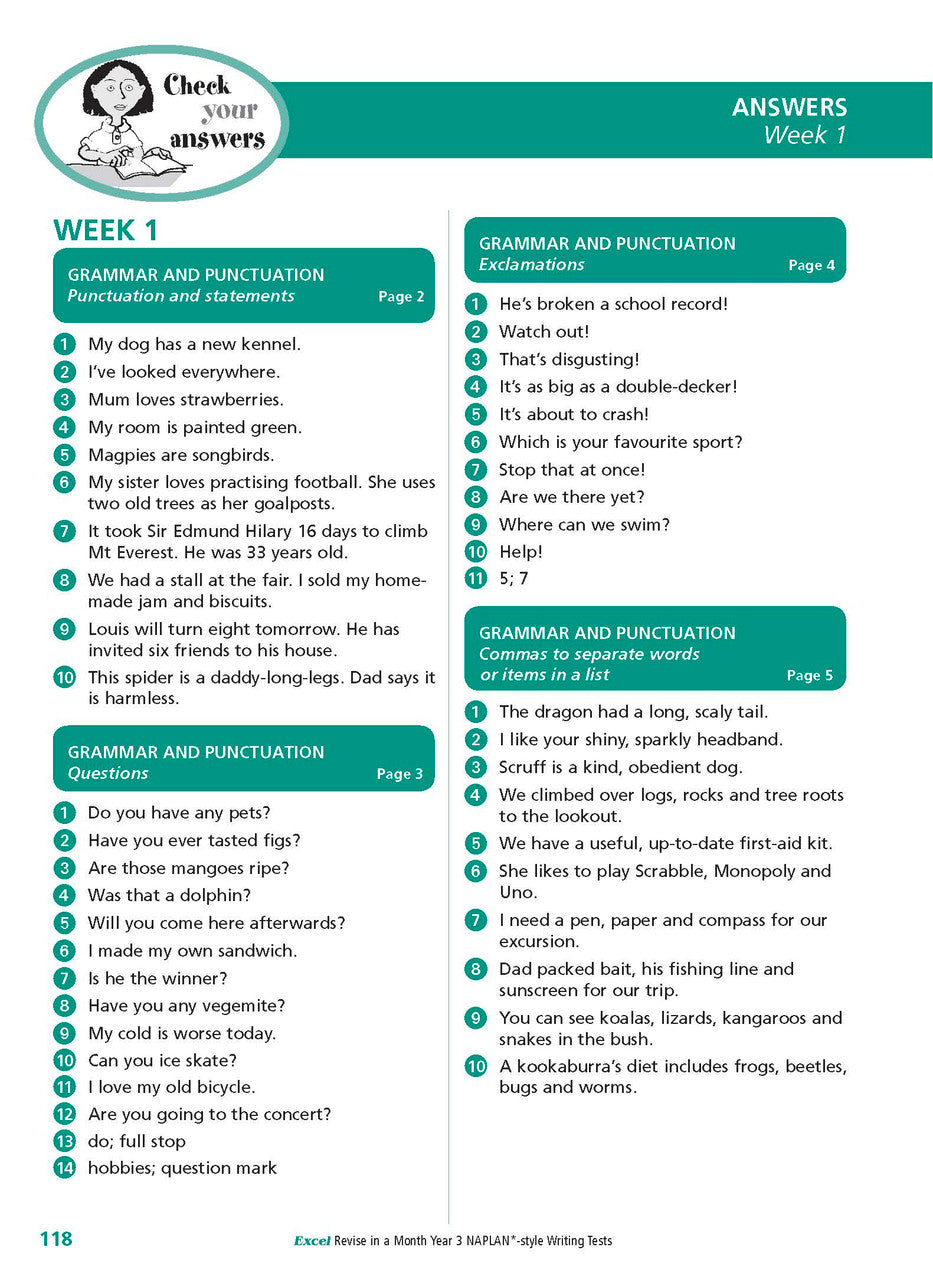 Sample inside page from the Excel Revise in a Month Year 3 NAPLAN-style Writing Tests book, taken from the publisher product gallery