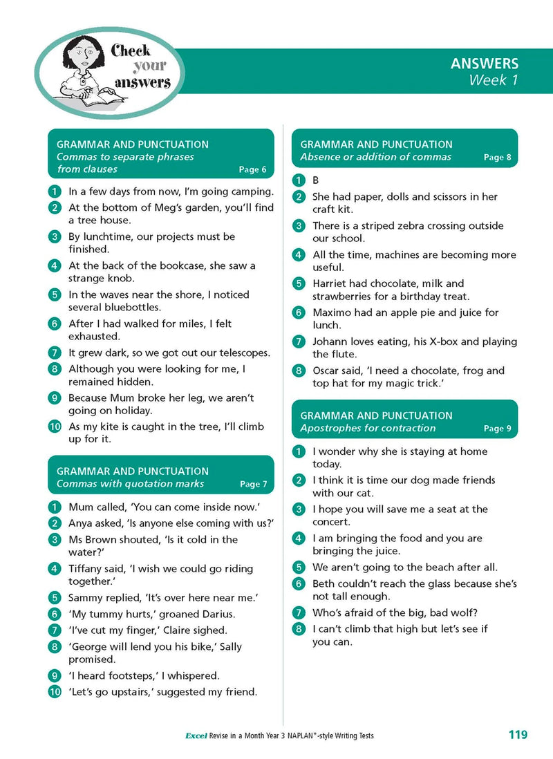 Sample inside page from the Excel Revise in a Month Year 3 NAPLAN-style Writing Tests book, taken from the publisher product gallery