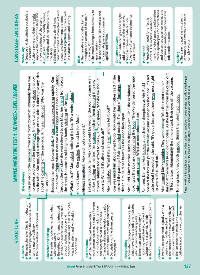 Sample inside page from the Excel Revise in a Month Year 3 NAPLAN-style Writing Tests book, taken from the publisher product gallery