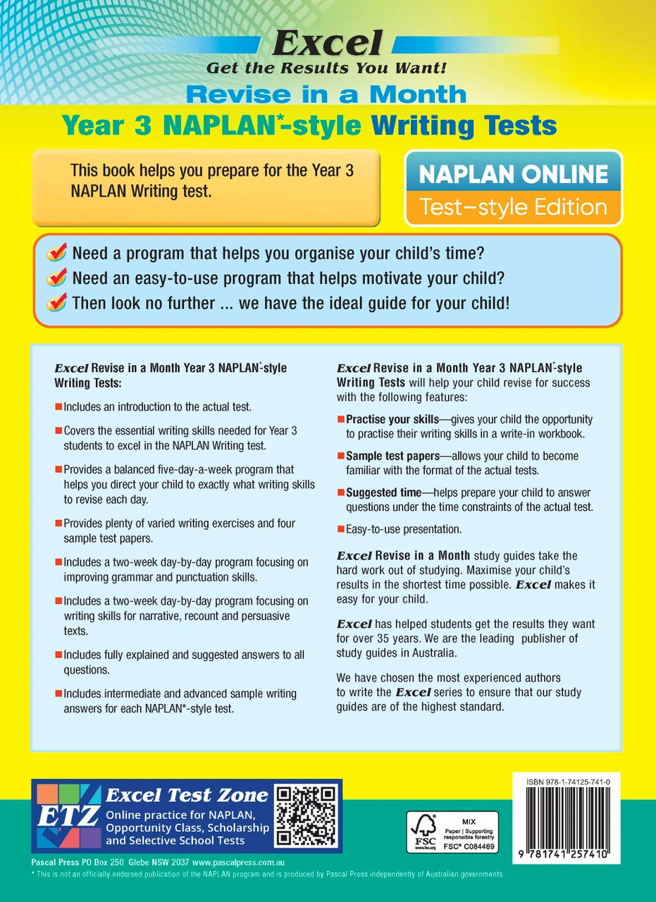 Sample inside page from the Excel Revise in a Month Year 3 NAPLAN-style Writing Tests book, taken from the publisher product gallery