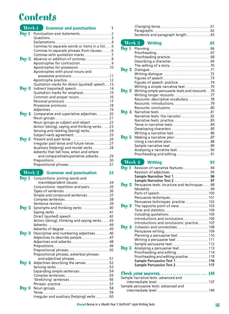 Sample inside page from the Excel Revise in a Month Year 3 NAPLAN-style Writing Tests book, taken from the publisher product gallery