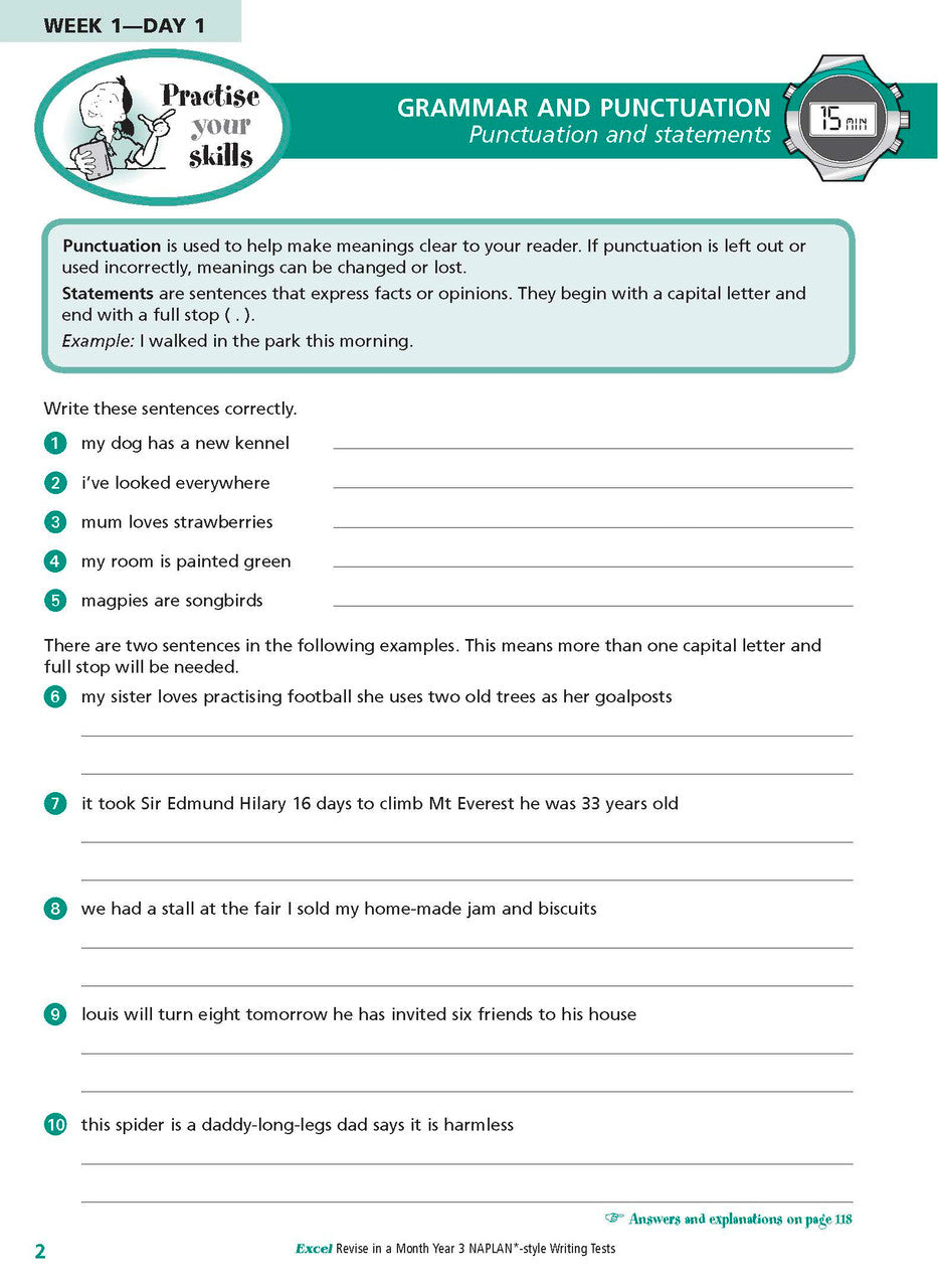 Sample inside page from the Excel Revise in a Month Year 3 NAPLAN-style Writing Tests book, taken from the publisher product gallery