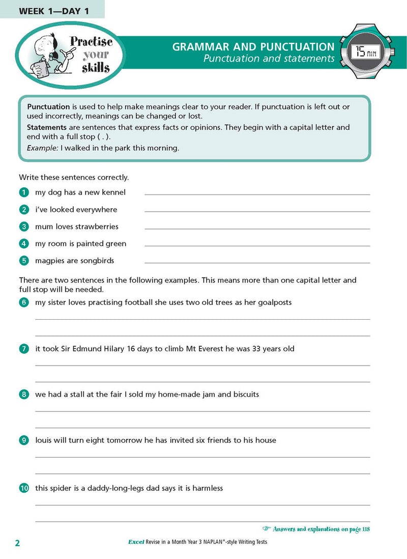 Sample inside page from the Excel Revise in a Month Year 3 NAPLAN-style Writing Tests book, taken from the publisher product gallery