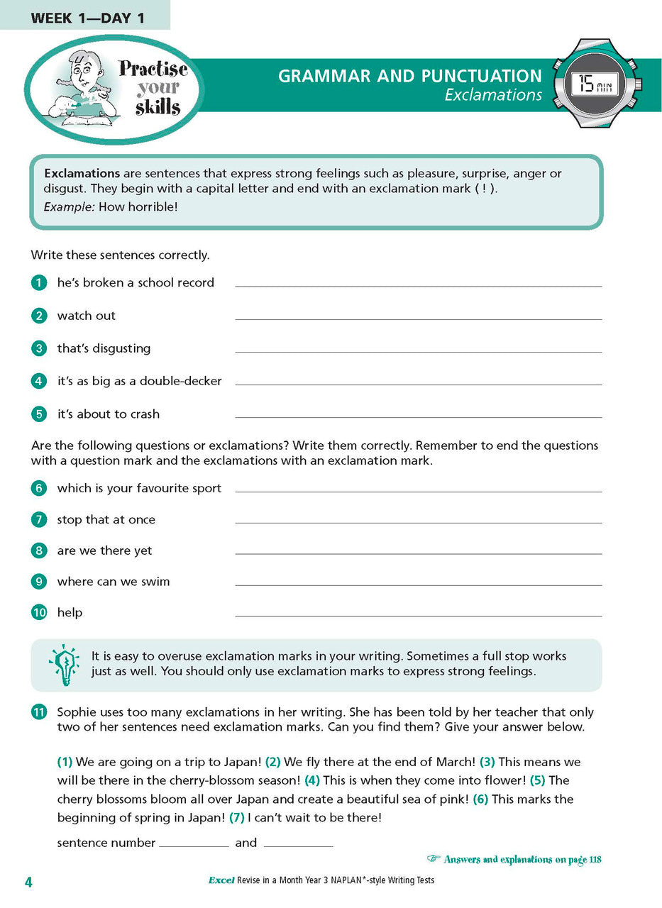 Sample inside page from the Excel Revise in a Month Year 3 NAPLAN-style Writing Tests book, taken from the publisher product gallery
