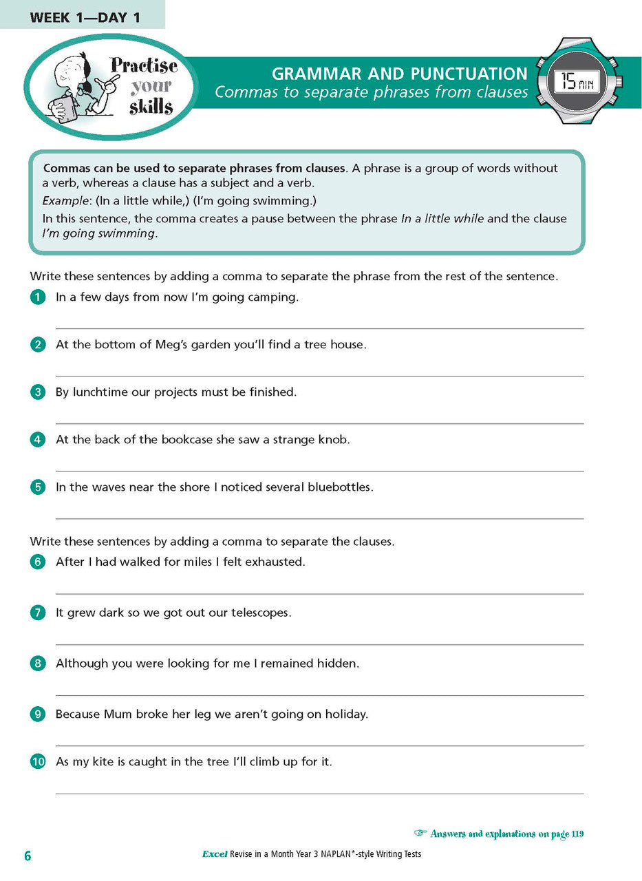 Sample inside page from the Excel Revise in a Month Year 3 NAPLAN-style Writing Tests book, taken from the publisher product gallery