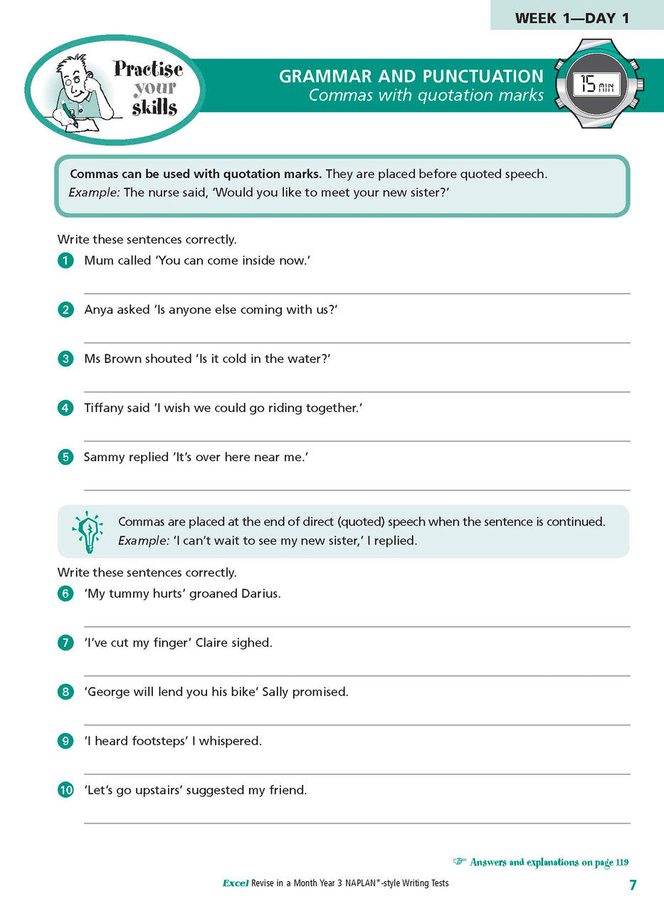Sample inside page from the Excel Revise in a Month Year 3 NAPLAN-style Writing Tests book, taken from the publisher product gallery