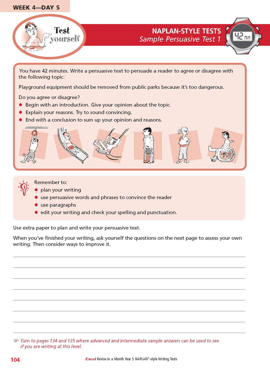 Sample inside page from the Excel Revise in a Month Year 5 NAPLAN-style Writing Tests book, taken from the publisher product gallery