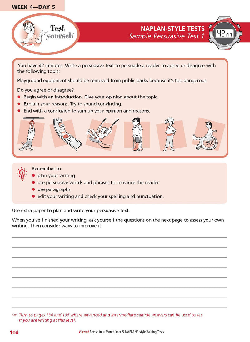 Sample inside page from the Excel Revise in a Month Year 5 NAPLAN-style Writing Tests book, taken from the publisher product gallery