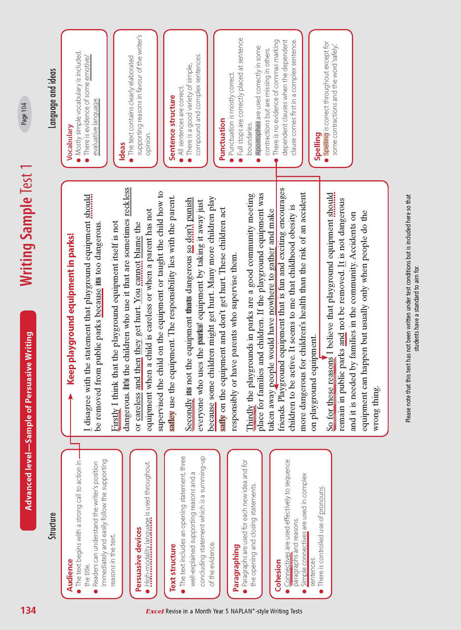 Sample inside page from the Excel Revise in a Month Year 5 NAPLAN-style Writing Tests book, taken from the publisher product gallery