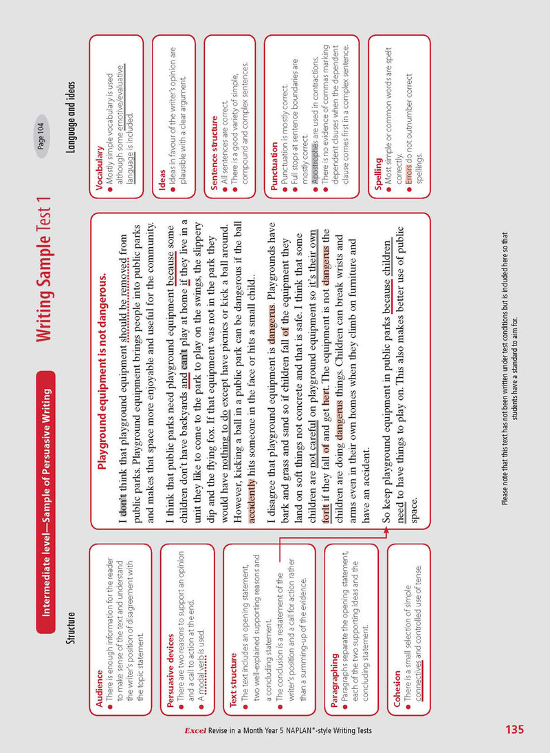 Sample inside page from the Excel Revise in a Month Year 5 NAPLAN-style Writing Tests book, taken from the publisher product gallery