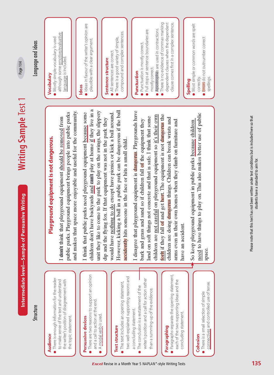 Sample inside page from the Excel Revise in a Month Year 5 NAPLAN-style Writing Tests book, taken from the publisher product gallery