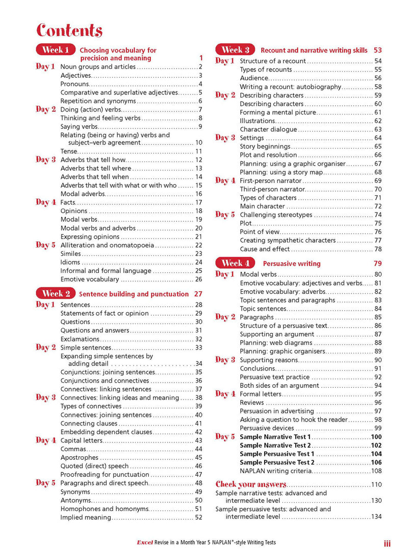 Sample inside page from the Excel Revise in a Month Year 5 NAPLAN-style Writing Tests book, taken from the publisher product gallery