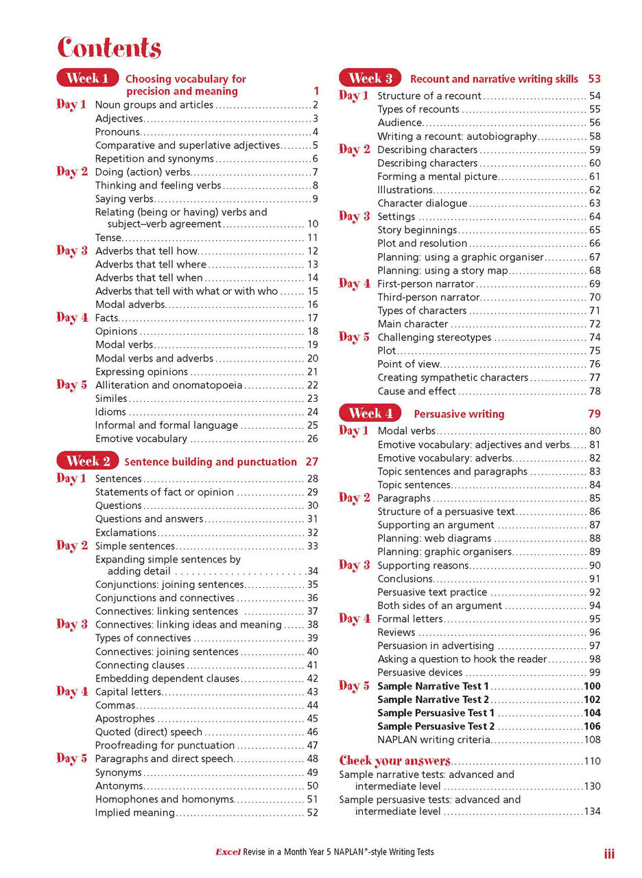 Sample inside page from the Excel Revise in a Month Year 5 NAPLAN-style Writing Tests book, taken from the publisher product gallery