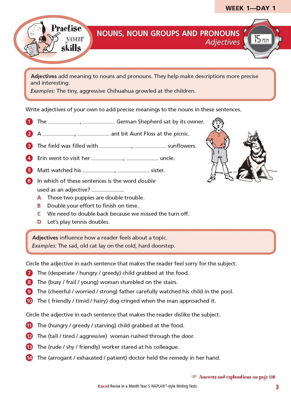 Sample inside page from the Excel Revise in a Month Year 5 NAPLAN-style Writing Tests book, taken from the publisher product gallery