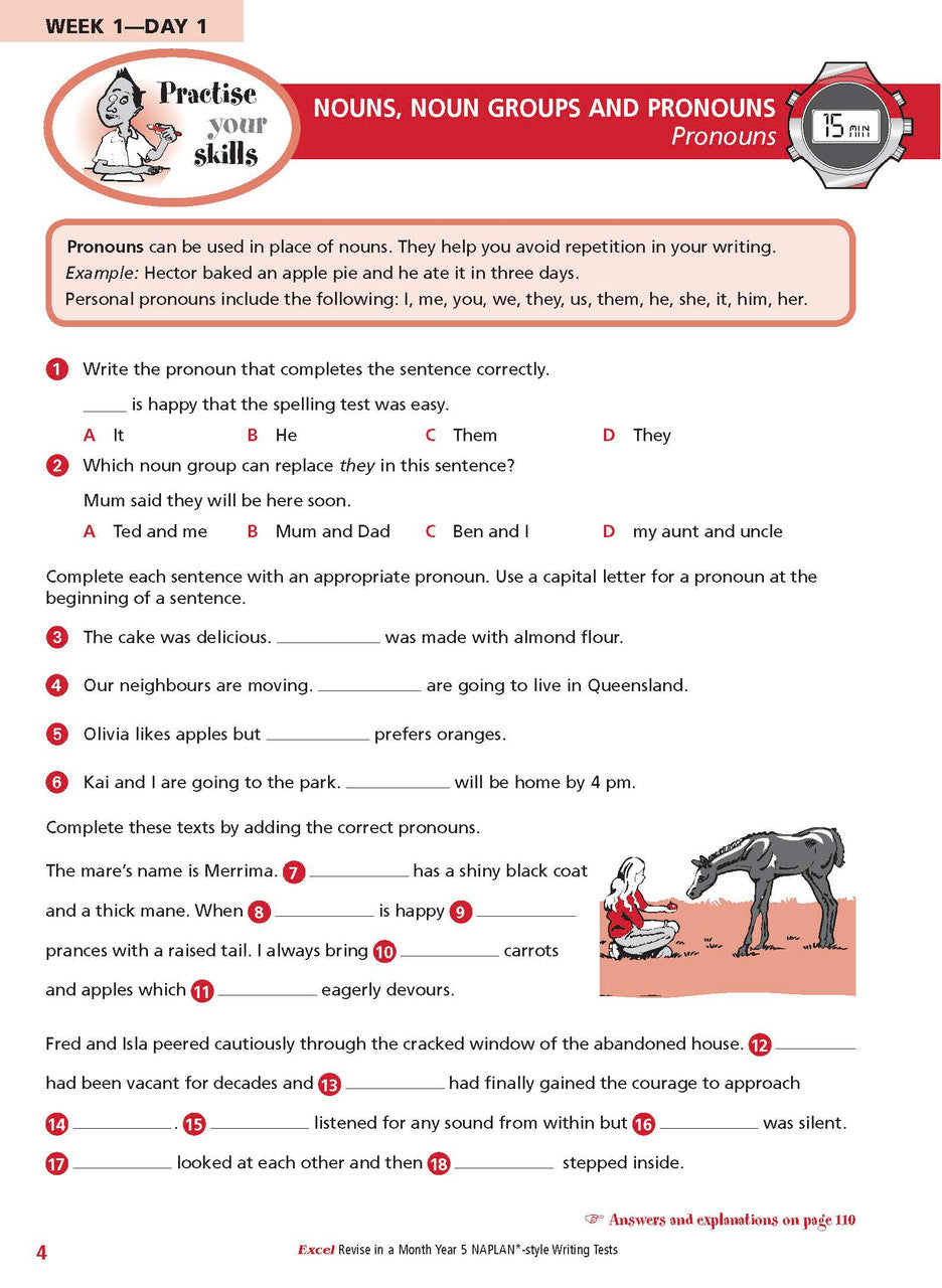 Sample inside page from the Excel Revise in a Month Year 5 NAPLAN-style Writing Tests book, taken from the publisher product gallery