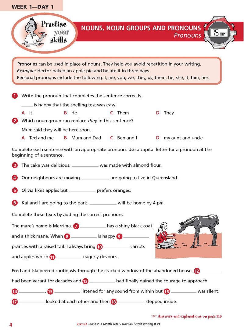 Sample inside page from the Excel Revise in a Month Year 5 NAPLAN-style Writing Tests book, taken from the publisher product gallery