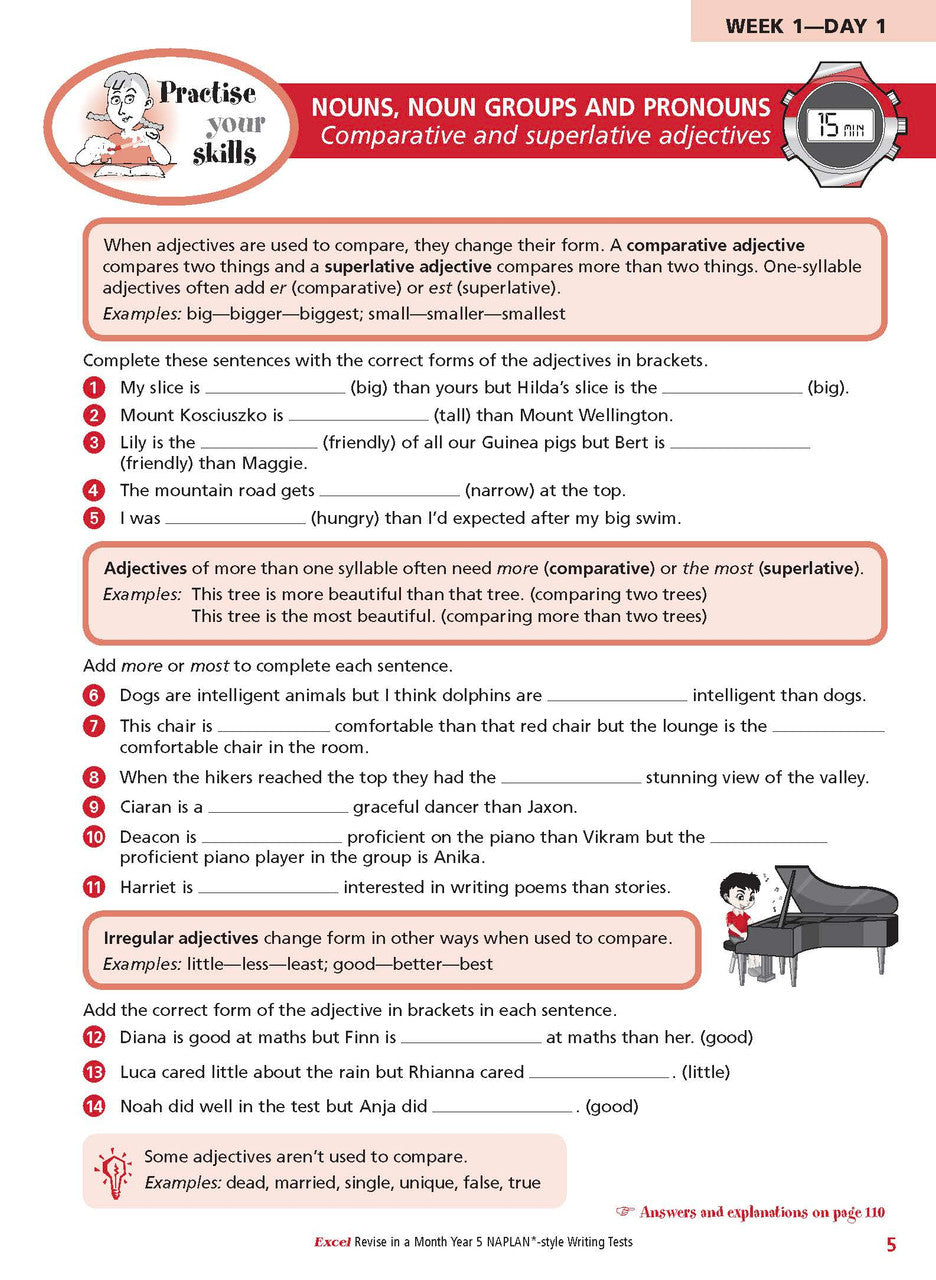 Sample inside page from the Excel Revise in a Month Year 5 NAPLAN-style Writing Tests book, taken from the publisher product gallery