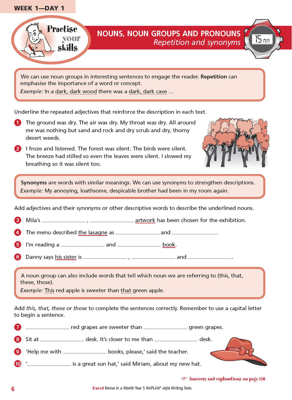 Sample inside page from the Excel Revise in a Month Year 5 NAPLAN-style Writing Tests book, taken from the publisher product gallery