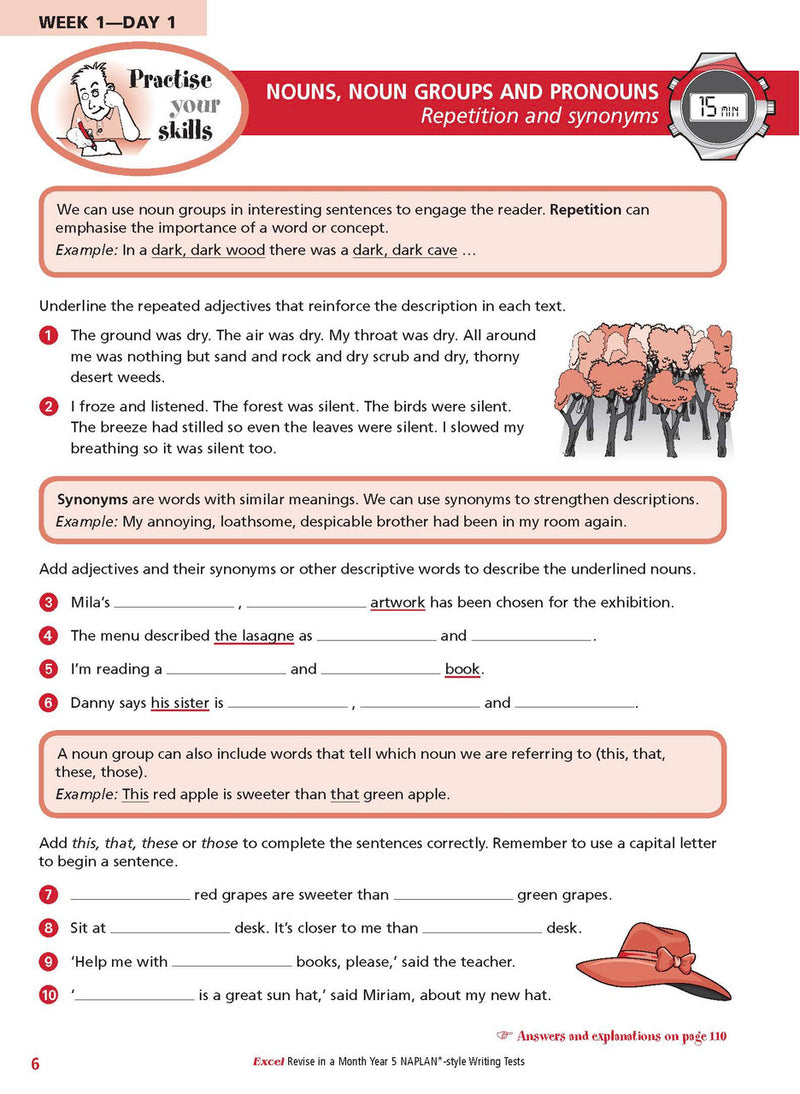 Sample inside page from the Excel Revise in a Month Year 5 NAPLAN-style Writing Tests book, taken from the publisher product gallery