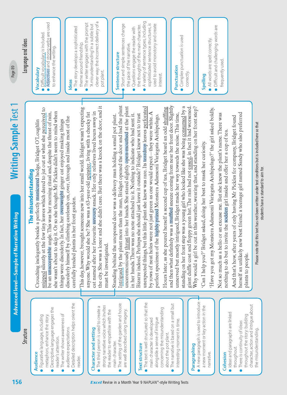 Sample interior page from the Excel Revise in a Month Year 9 NAPLAN-style Writing Tests workbook as shown in the Pascal Press gallery
