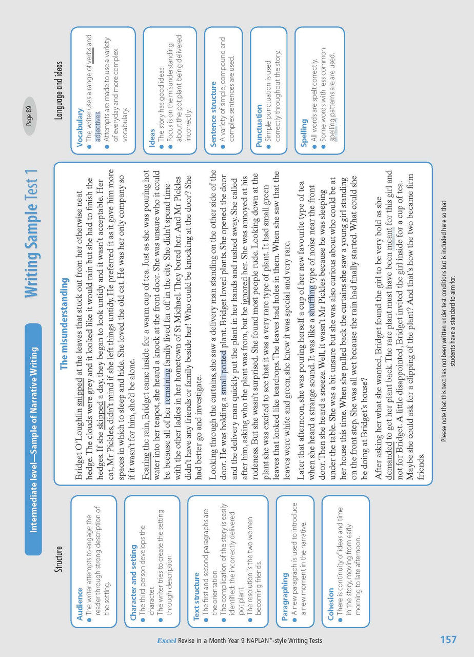 Sample interior page from the Excel Revise in a Month Year 9 NAPLAN-style Writing Tests workbook as shown in the Pascal Press gallery