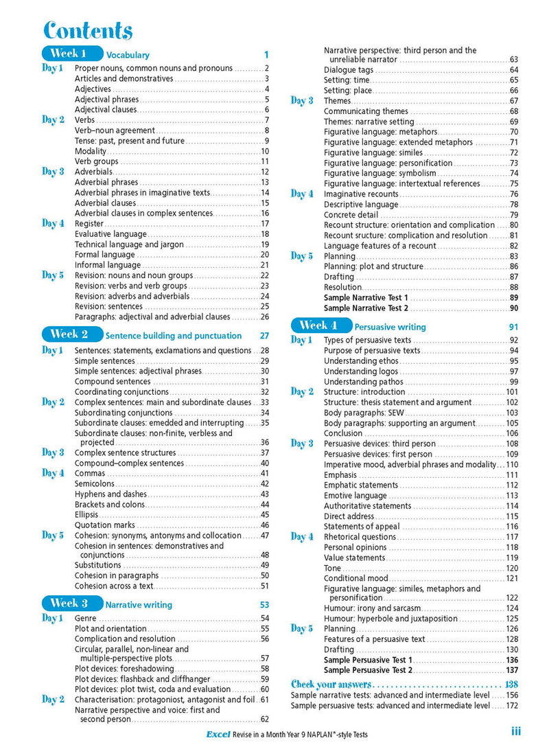 Sample interior page from the Excel Revise in a Month Year 9 NAPLAN-style Writing Tests workbook as shown in the Pascal Press gallery