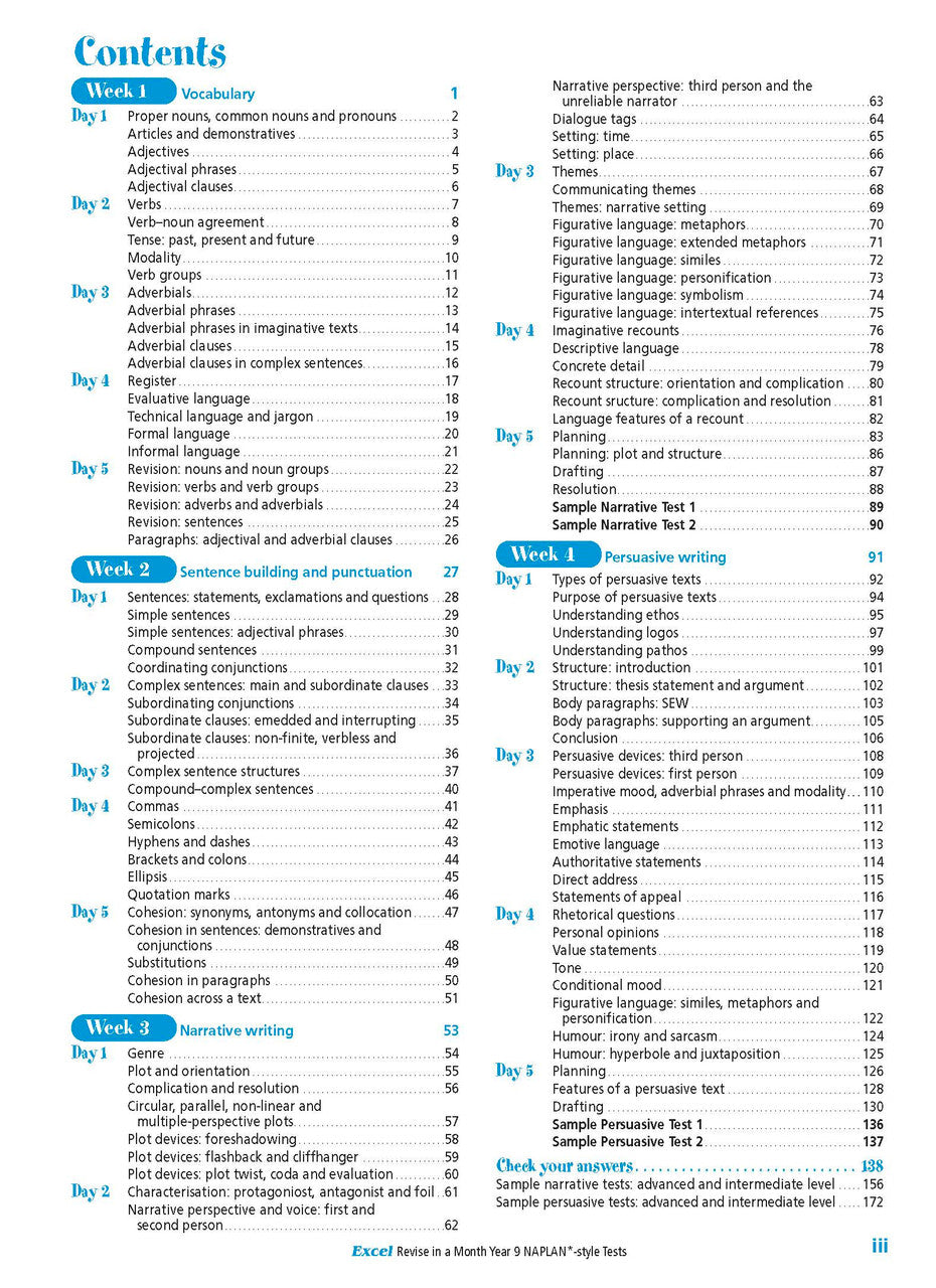 Sample interior page from the Excel Revise in a Month Year 9 NAPLAN-style Writing Tests workbook as shown in the Pascal Press gallery