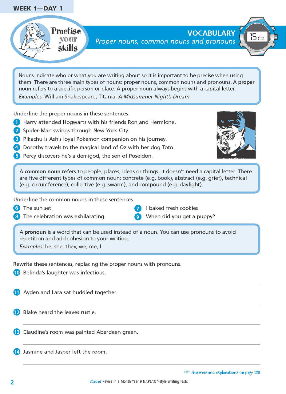 Sample interior page from the Excel Revise in a Month Year 9 NAPLAN-style Writing Tests workbook as shown in the Pascal Press gallery