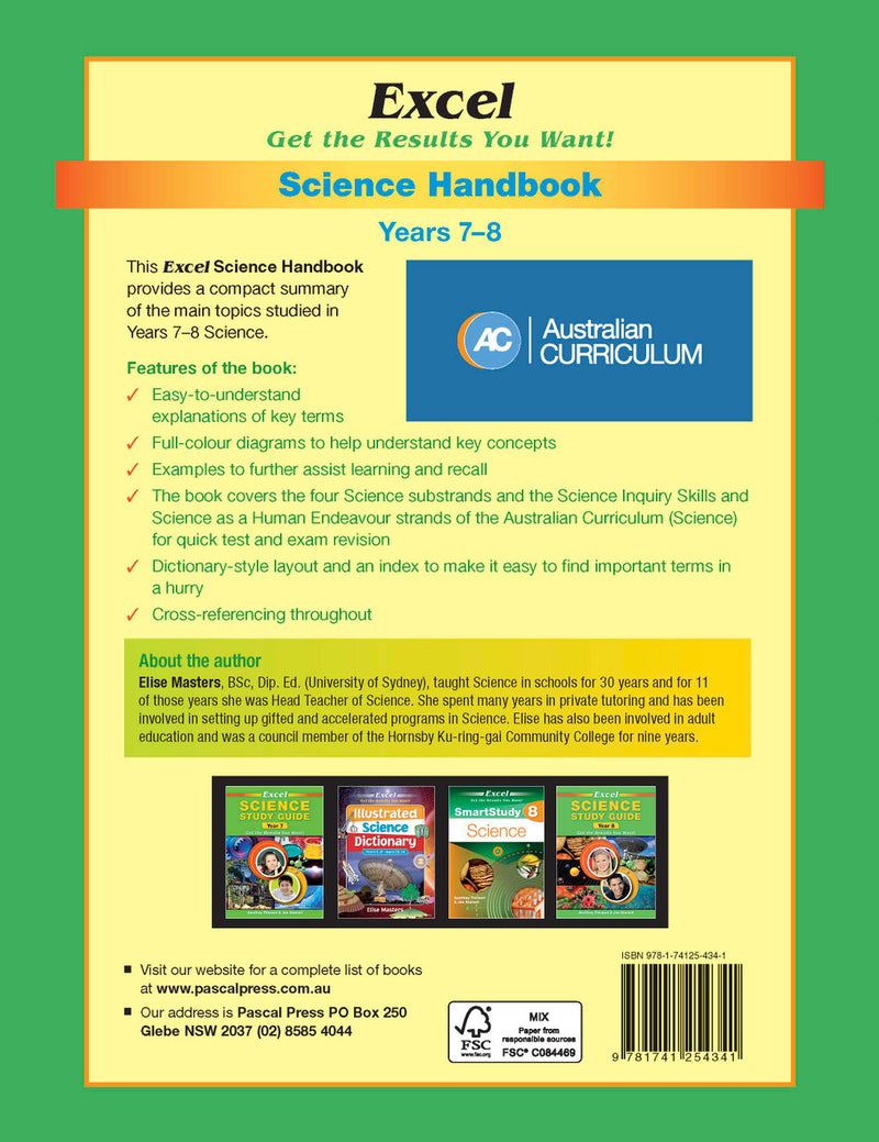 Final gallery image for the Excel Science Handbook Years 7-8 from Pascal Press, likely the back cover or a further page