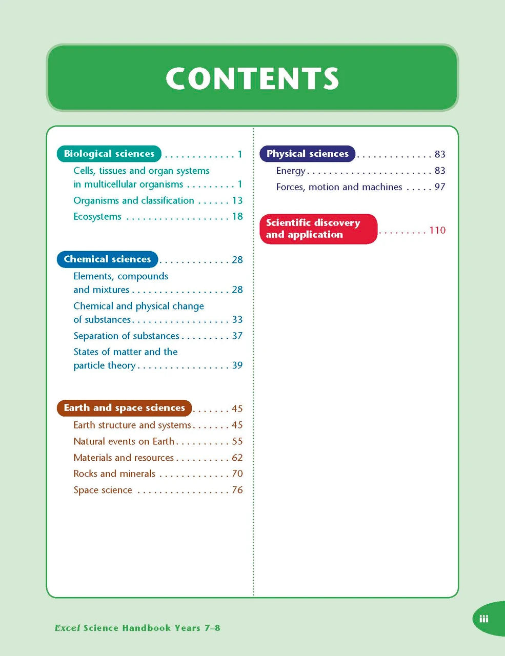 Sample interior page from the Excel Science Handbook Years 7-8 as shown in the Pascal Press product gallery
