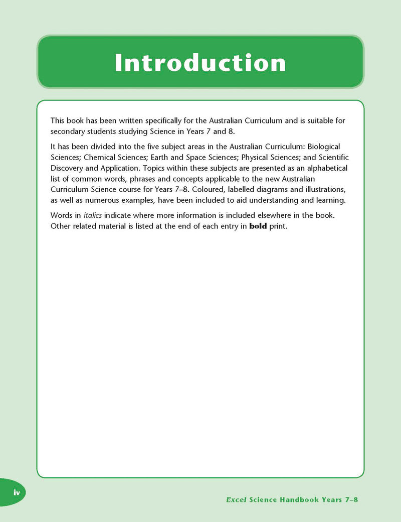Sample interior page from the Excel Science Handbook Years 7-8 as shown in the Pascal Press product gallery