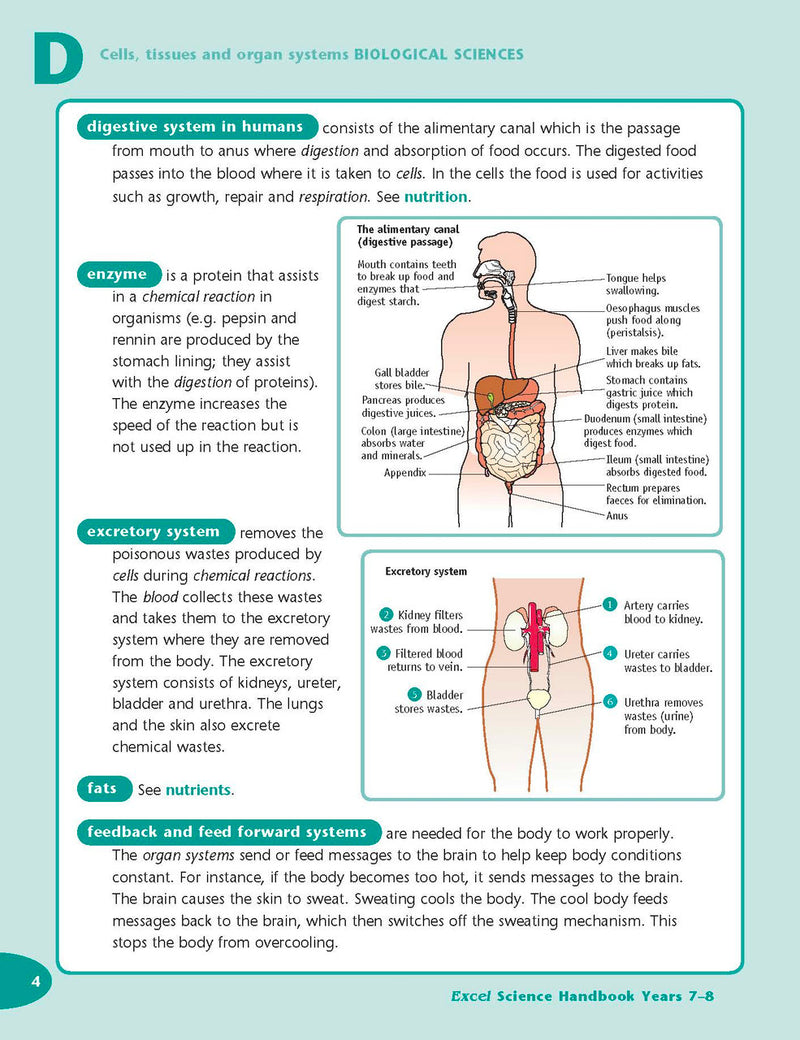 Sample interior page from the Excel Science Handbook Years 7-8 as shown in the Pascal Press product gallery