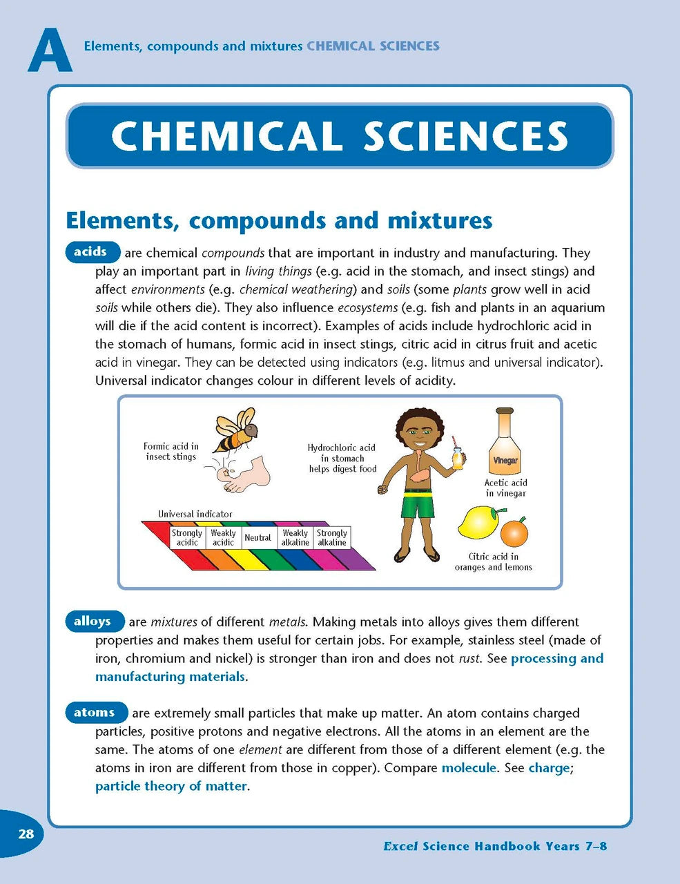 Sample interior page from the Excel Science Handbook Years 7-8 as shown in the Pascal Press product gallery