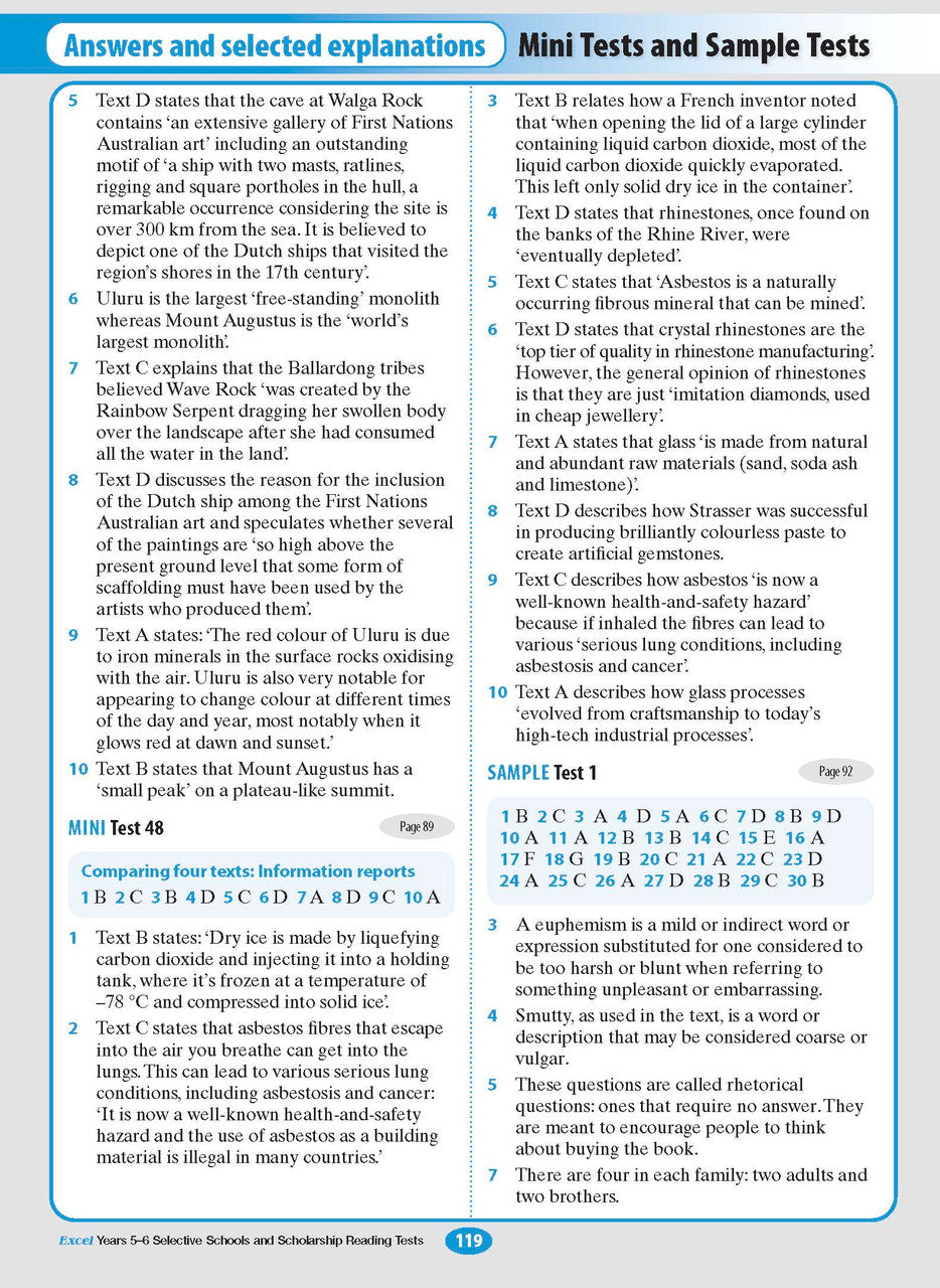 Sample interior page from the Excel Selective Schools and Scholarship Reading Tests Years 5-6 workbook, the thirteenth image in the publisher gallery