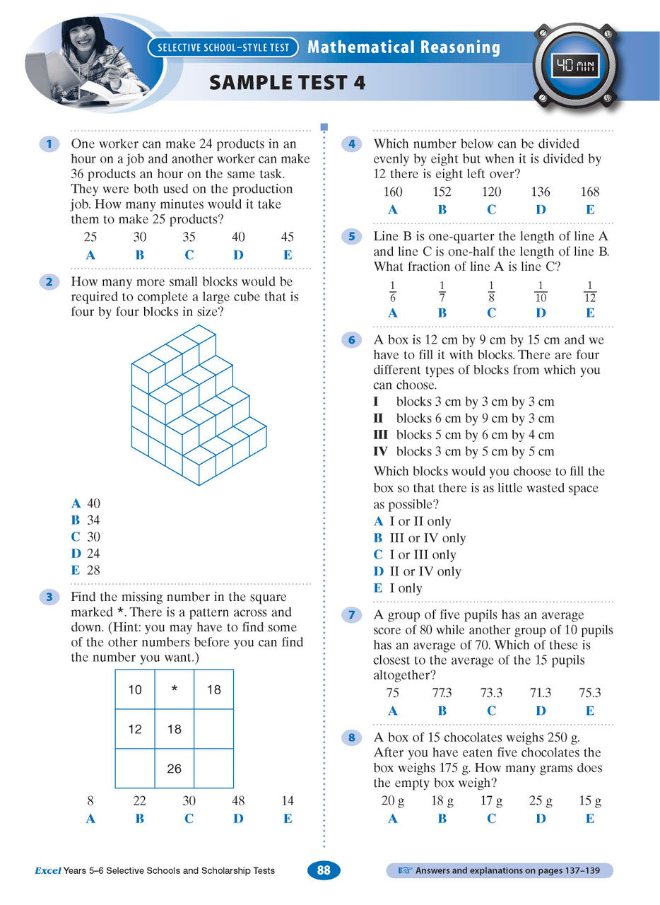 Sample interior page from the Excel Selective Schools and Scholarship Tests Years 5-6 workbook, the tenth image in the publisher gallery